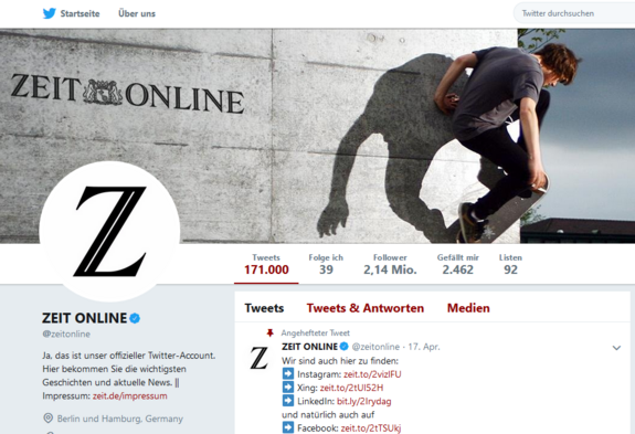 Screenshot zeigt Ausschnitt aus dem Twitteraccount der ZEIT