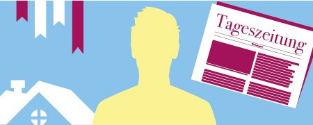 Darstellung einer Person mit Symbolen für Haus, Tageszeitung u.a.  - Link auf: Thomas: Der Familienorientierte