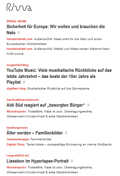 Screenshot zeigt beispielhaft Nachrichtenleiste des Anbieters Rivva