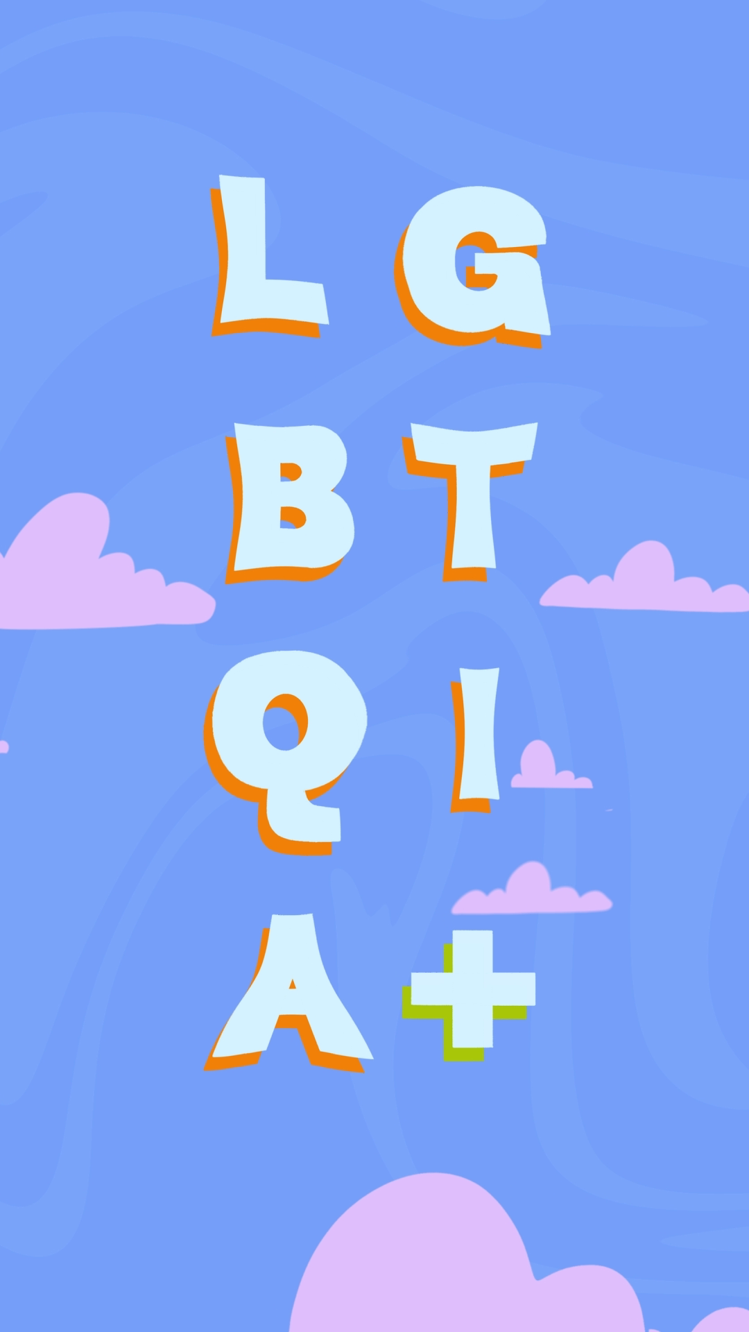Grafik des Schriftzugs LGBTQIA+ mit Wolken