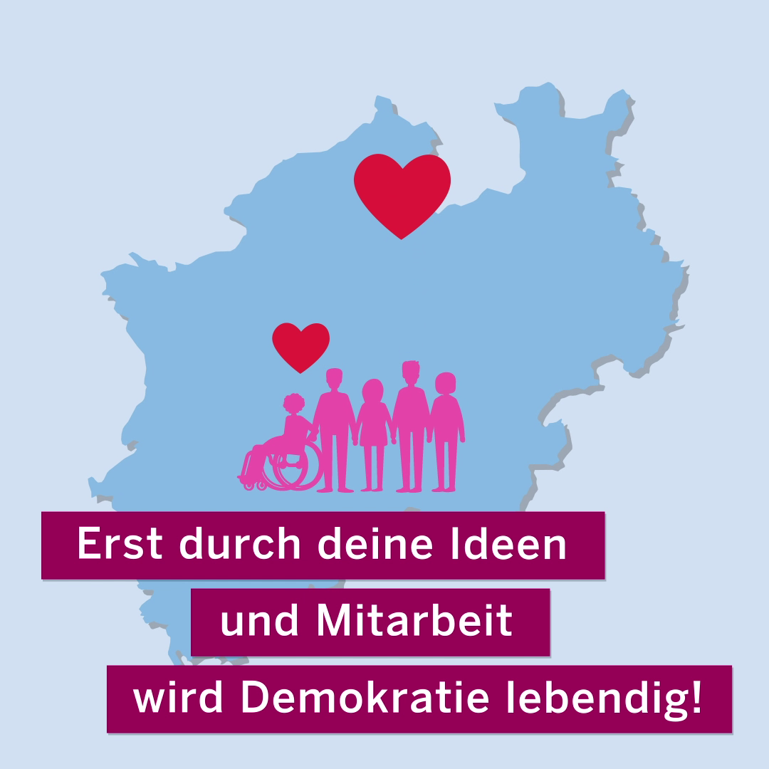 Eine Grafik Deutschlands mit fünf Menschen
